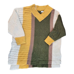 Umgee USA pull over sweater womens sz XL v-neck knit colorblock patchwork tunic